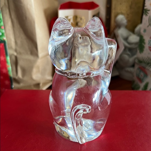 BACCARAT Clear Glass Maneki Neko Cat Figurine - Picture 3 of 7